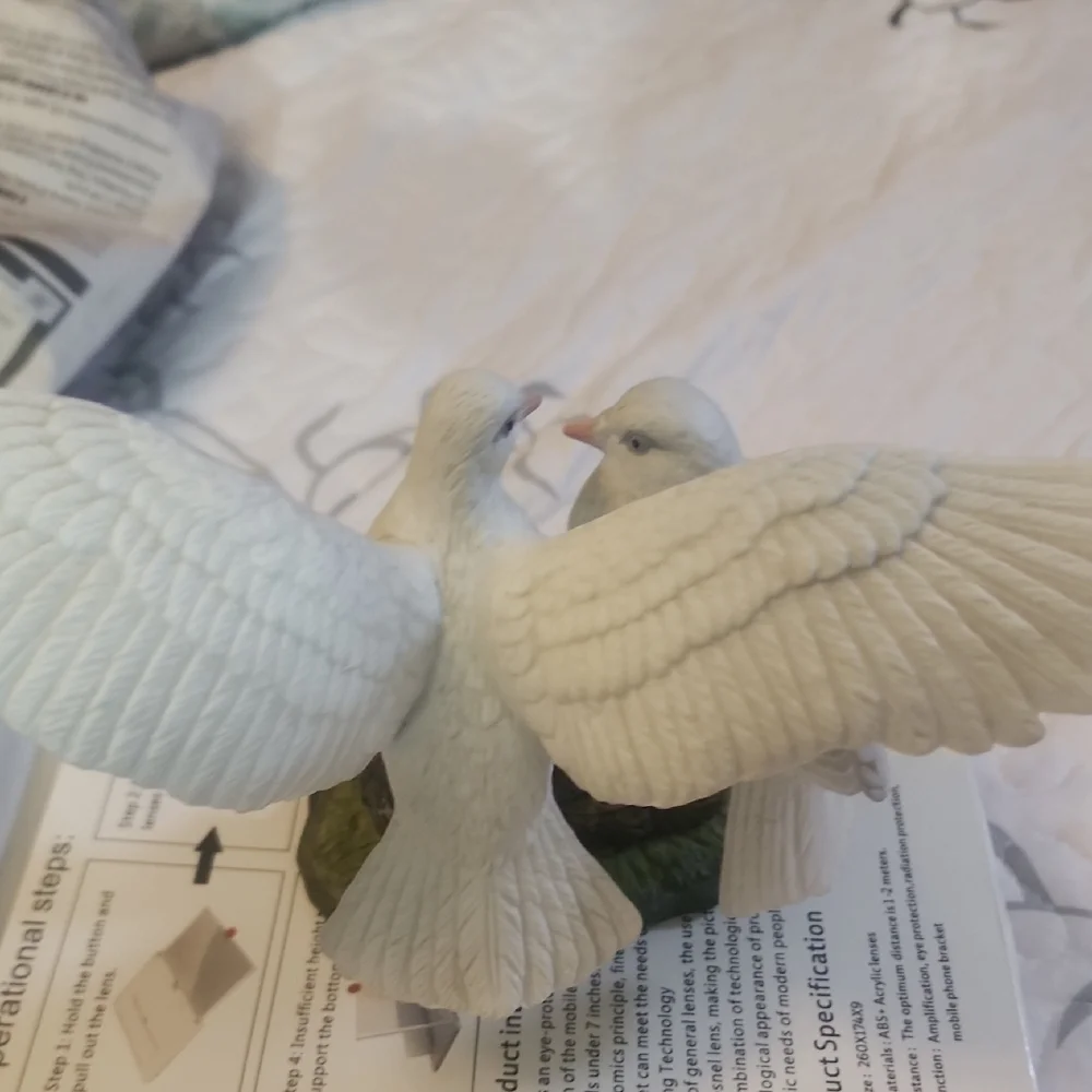 Antique White and Green Bird Sculpture with Pink Accents